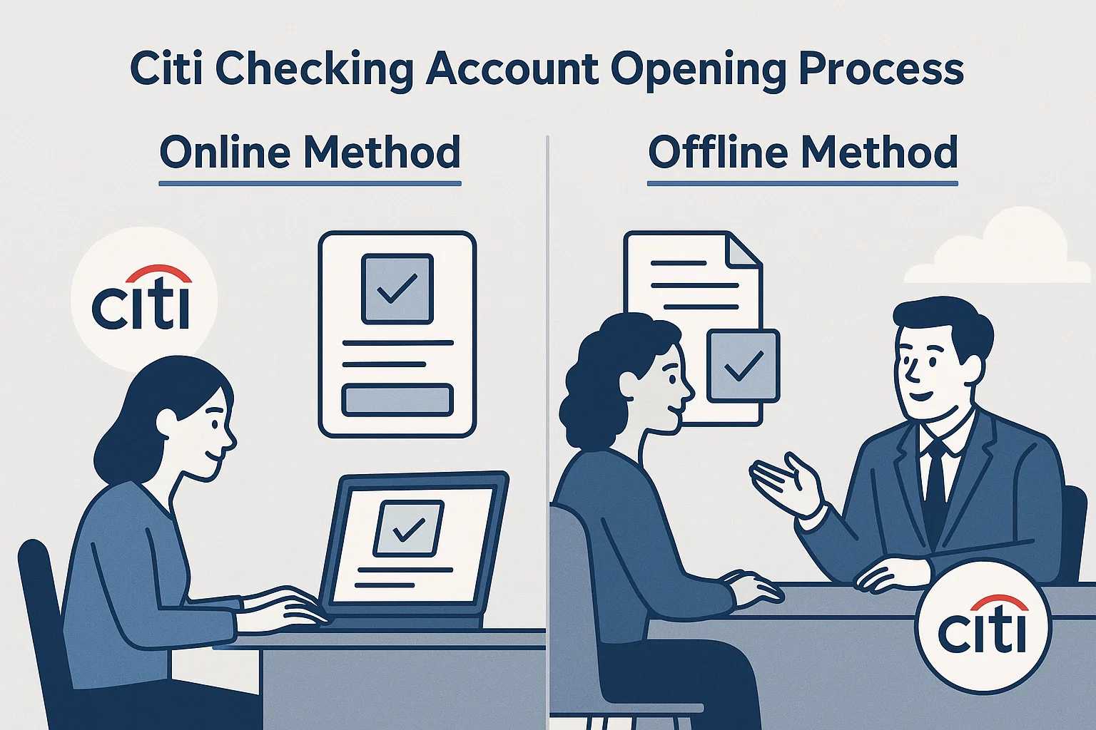There are 2 main methods of opening checking account at Citi