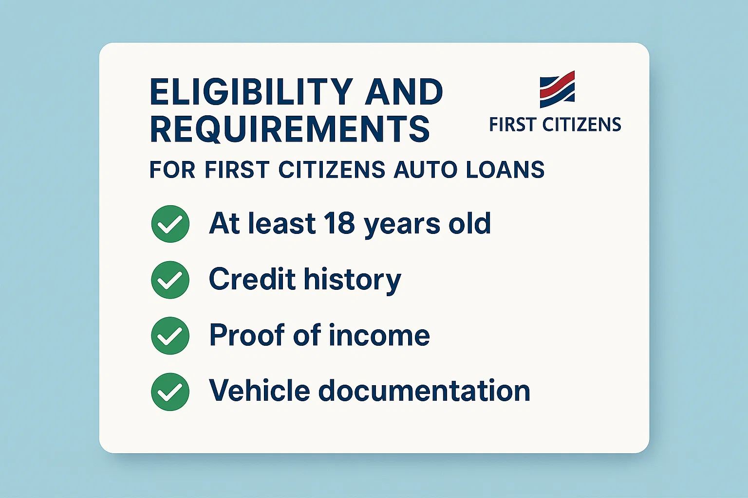 It’s essential to know what First Citizens expects from applicants before starting your auto loan application.