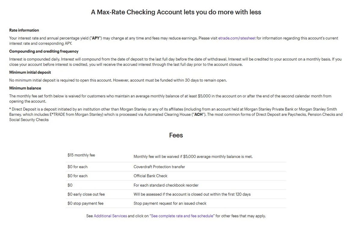 Max-rate checking account fees