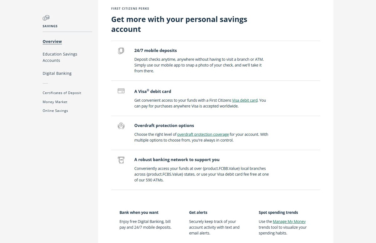 Benefits of First Citizens personal savings account