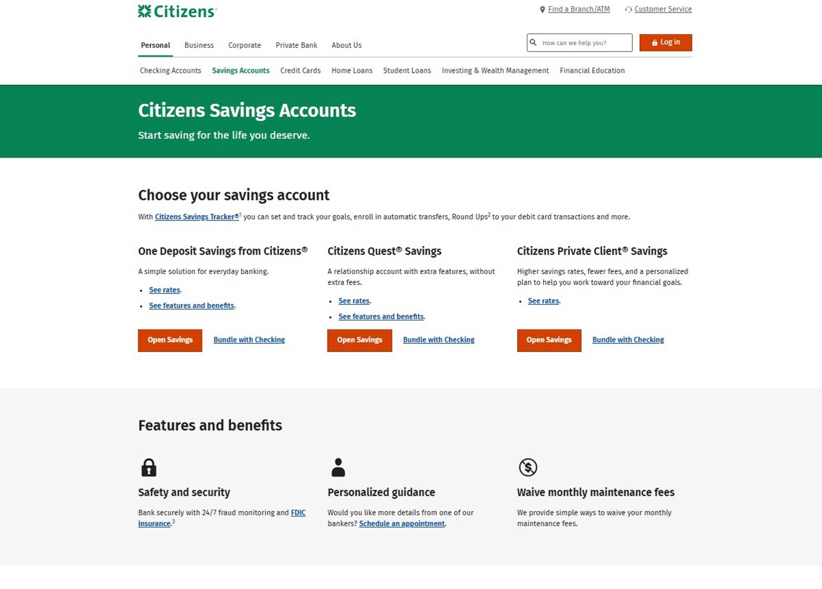 types of Citizens Bank personal savings accounts