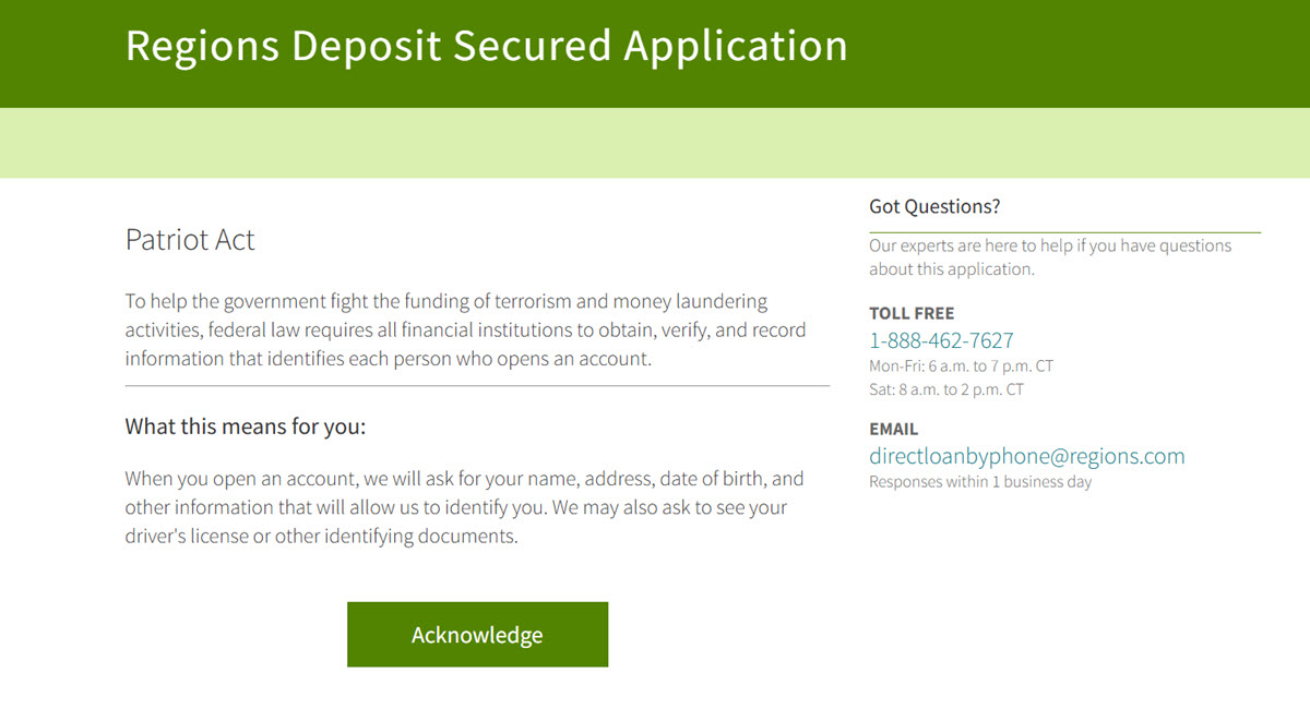 Regions Deposit Secured application online